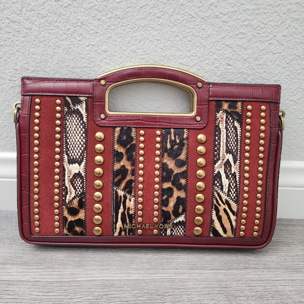 Michael Kors Red and Animal Print Clutch